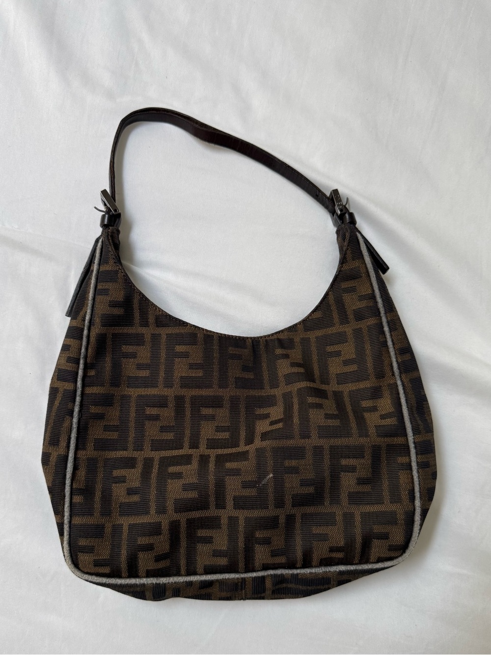 Vintage Fendi Zucca FF Monogram Canvas Hobo Shoulder Bag Brown Y2K